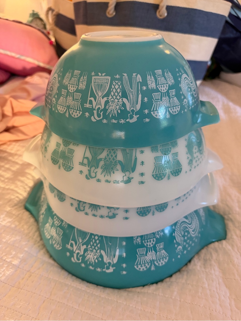 Vintage 4 Bowl Set Pyrex Butterprint Turquoise Cinderella Amish